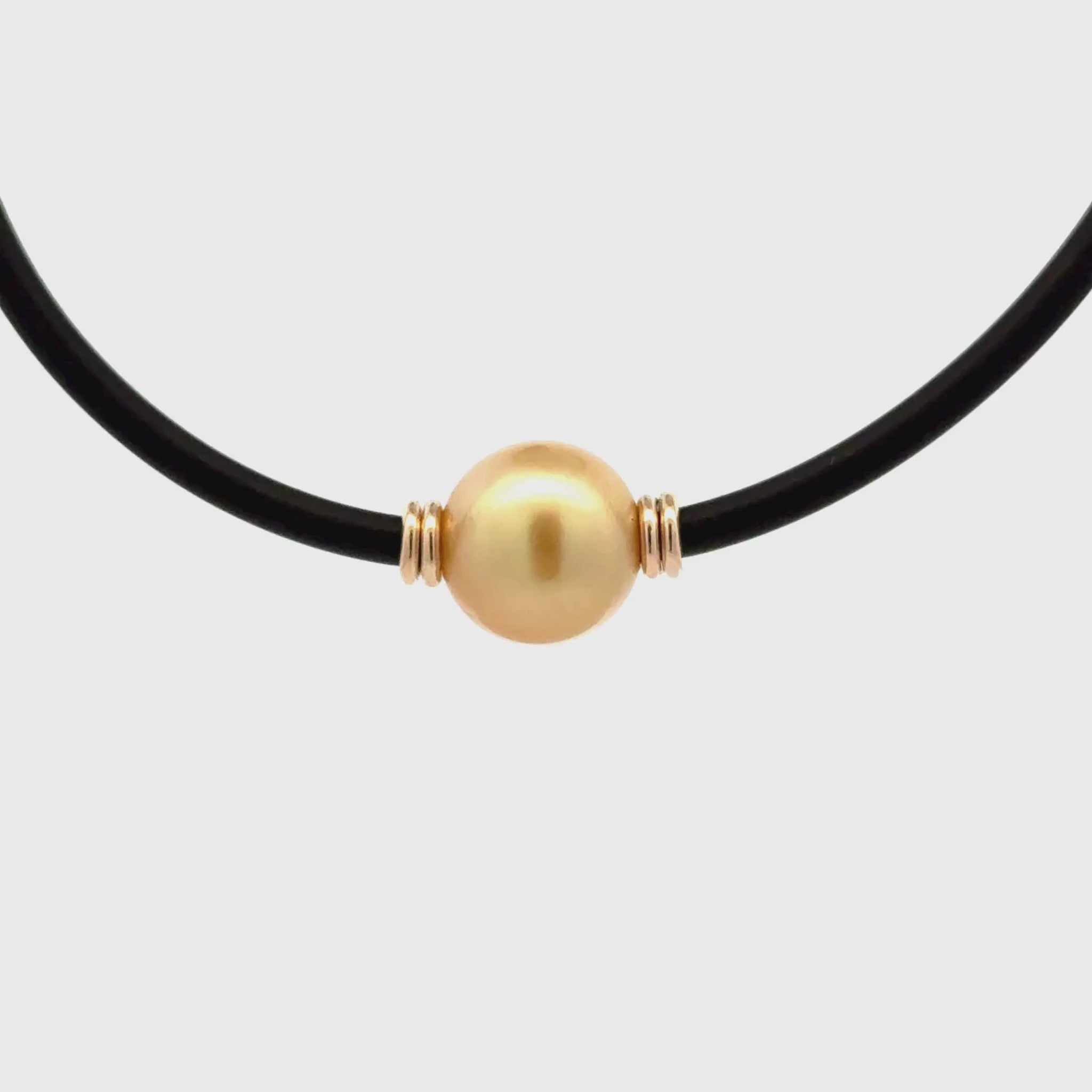 9K Yellow Gold South Sea Cultured 12 13mm Pearl Neoprene Necklace