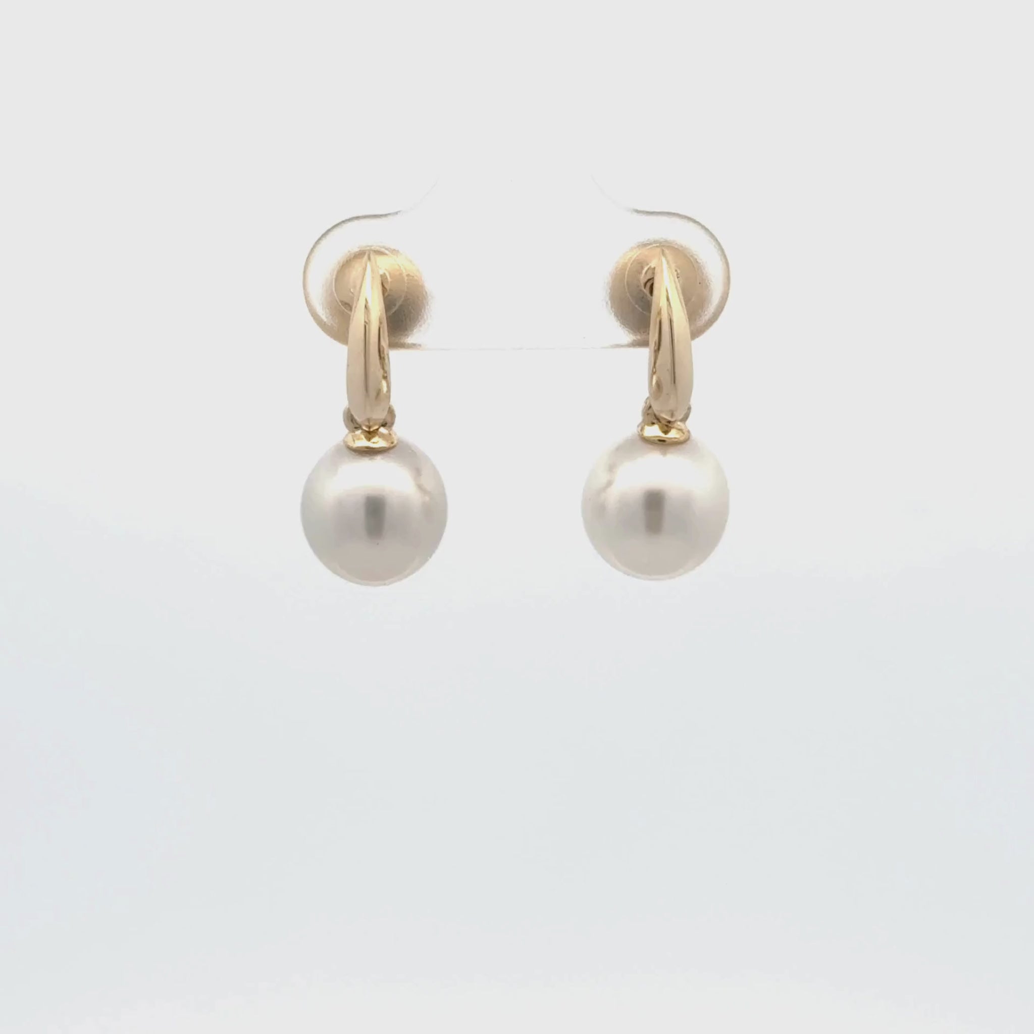 9K Yellow Gold Australian South Sea 8-9mm Cultured Pearl Drop Earrings