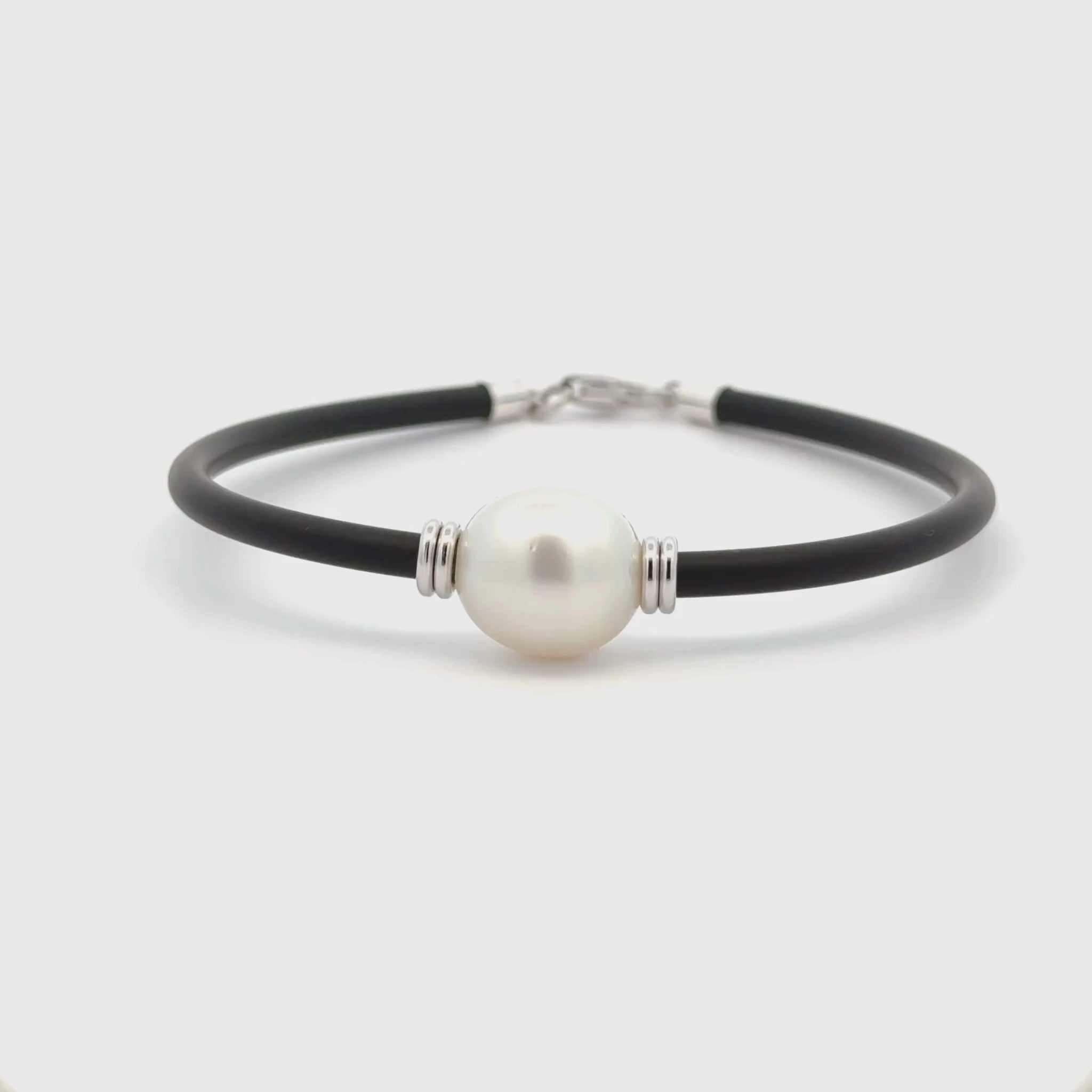 Sterling Silver Australian South Sea 11-12mm Cultured Pearl Neoprene Bracelet