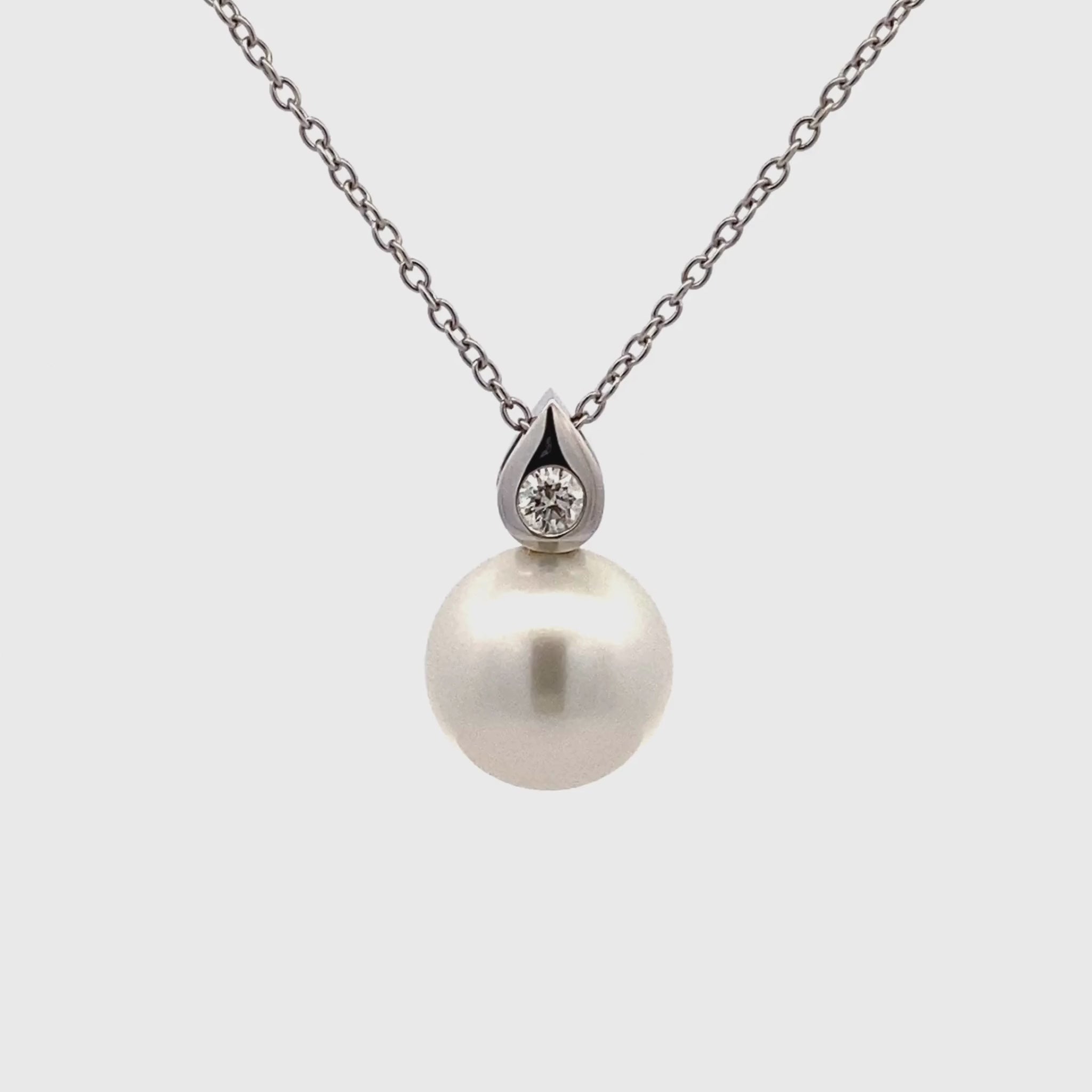 18K White Gold Australian South Sea 14-15mm Cultured Pearl and Diamond Pendant