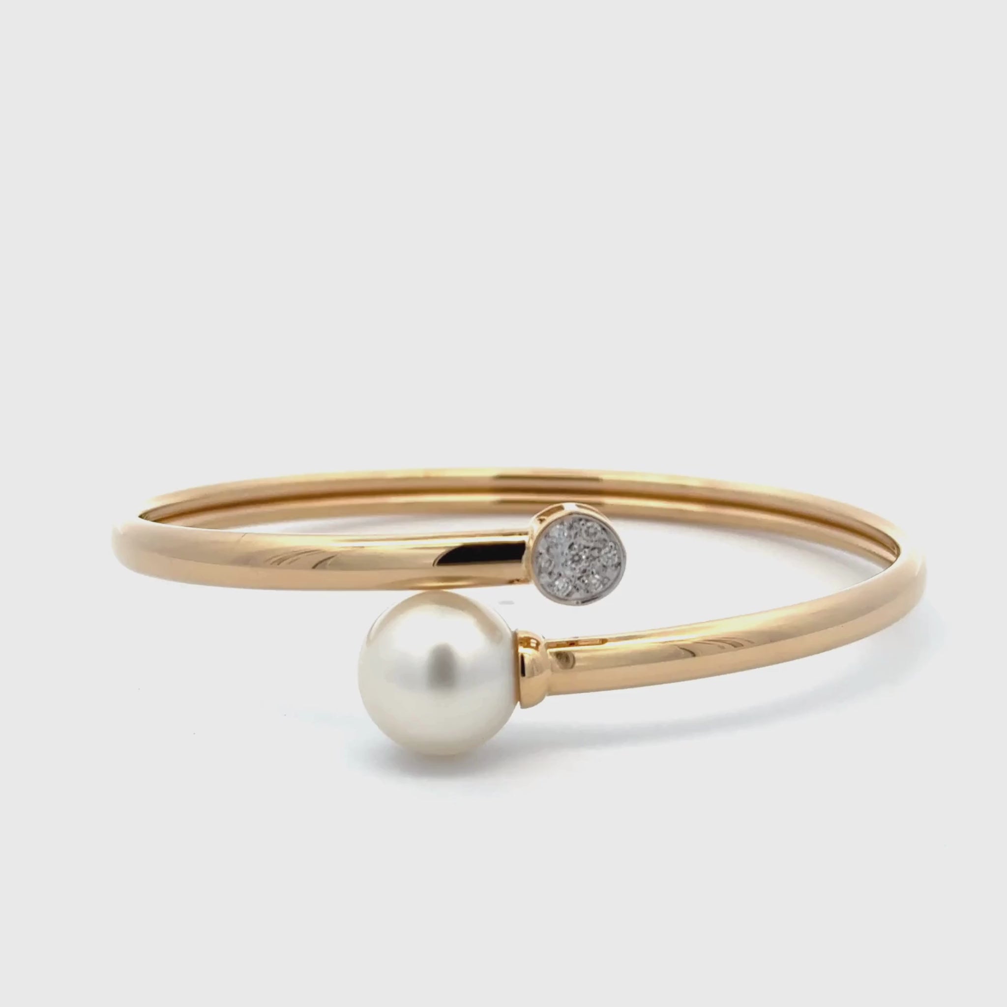 18K Yellow Gold Australian South Sea 11-12mm Cultured Pearl and Diamond Bangle