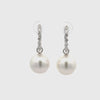 18K White Gold Australian South Sea 13-14mm Cultured Pearl and Diamond Huggie Earrings