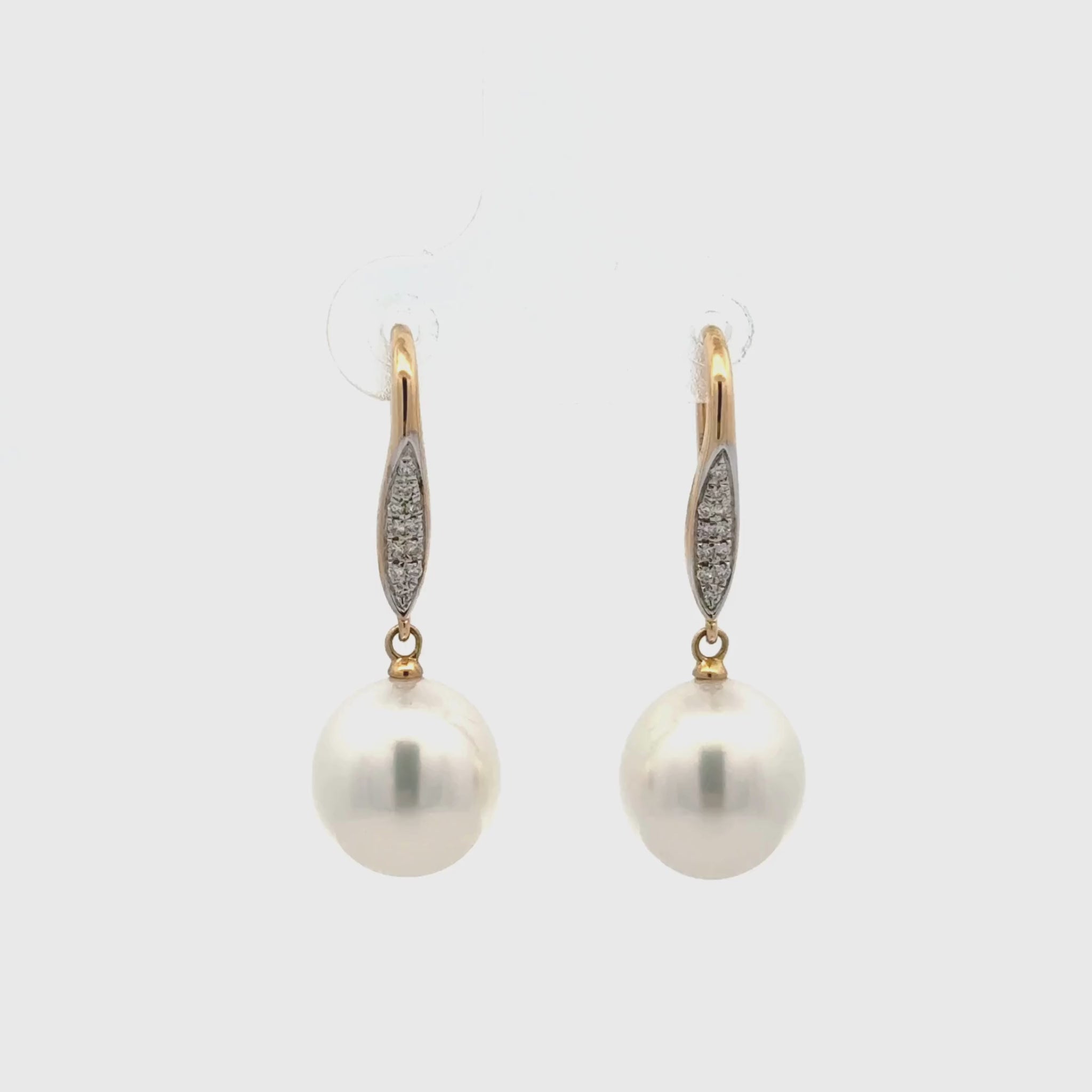 18K Yellow Gold Australian South Sea 10-11mm Cultured Pearl and Diamond Hook Earrings