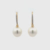 18K Yellow Gold Australian South Sea 10-11mm Cultured Pearl and Diamond Hook Earrings