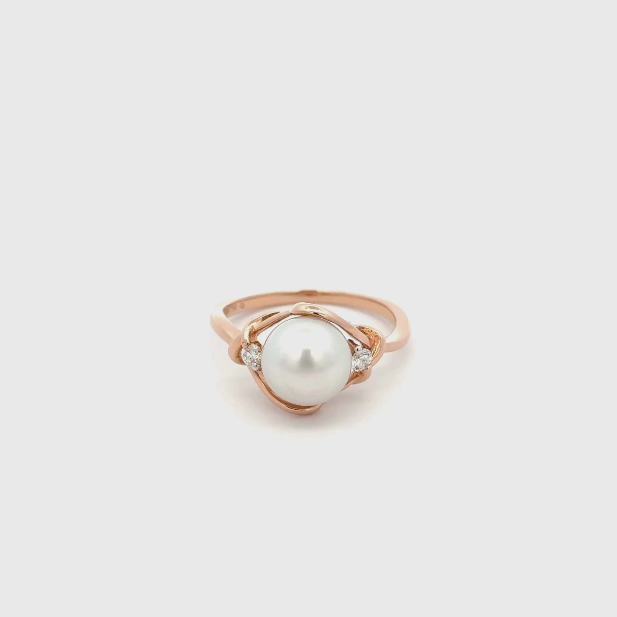 18K Rose Gold Australian South Sea 8-9 mm Cultured Pearl and Diamond Ring