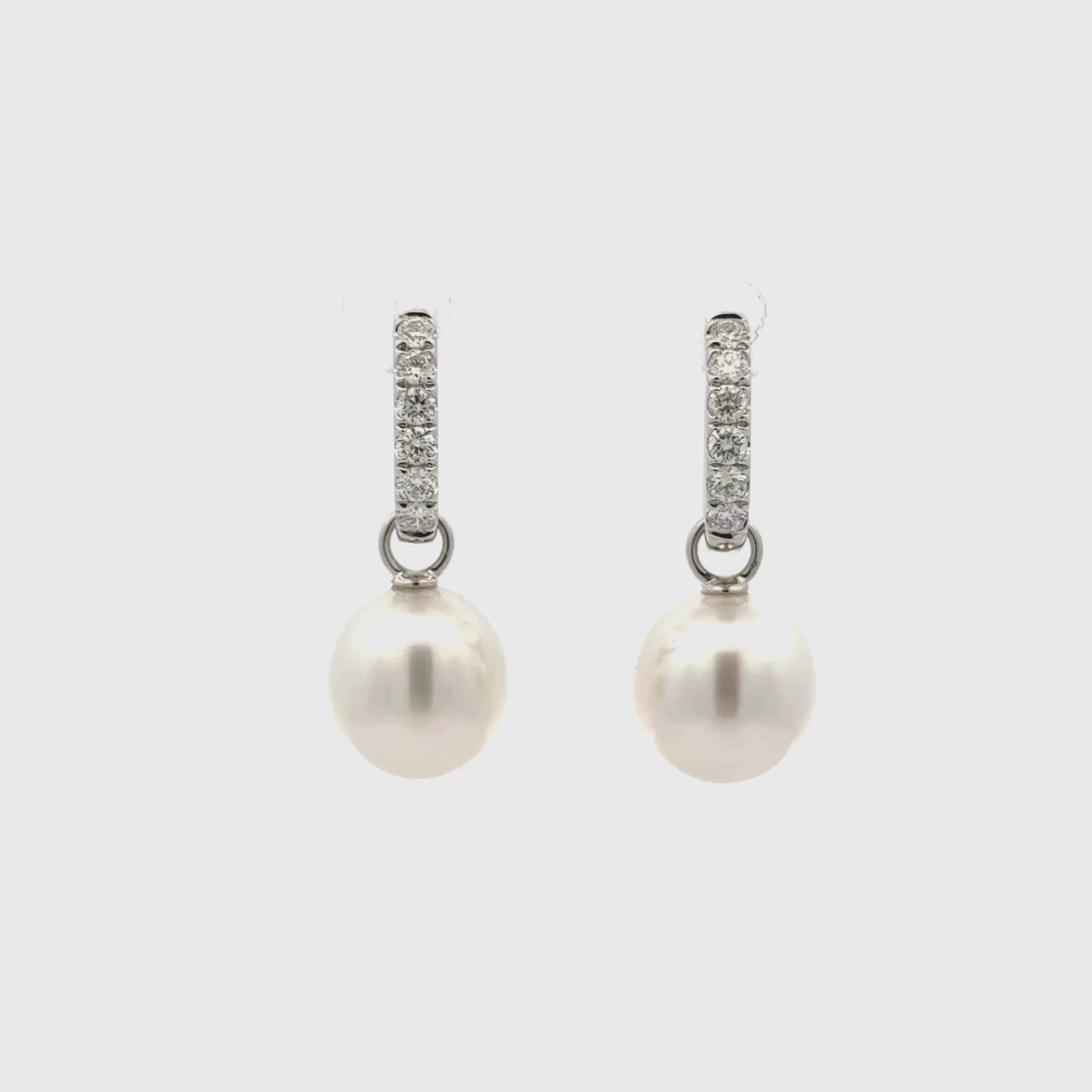 18K White Gold Australian South Sea 10-11mm Cultured Pearl and Diamond Huggie Earrings