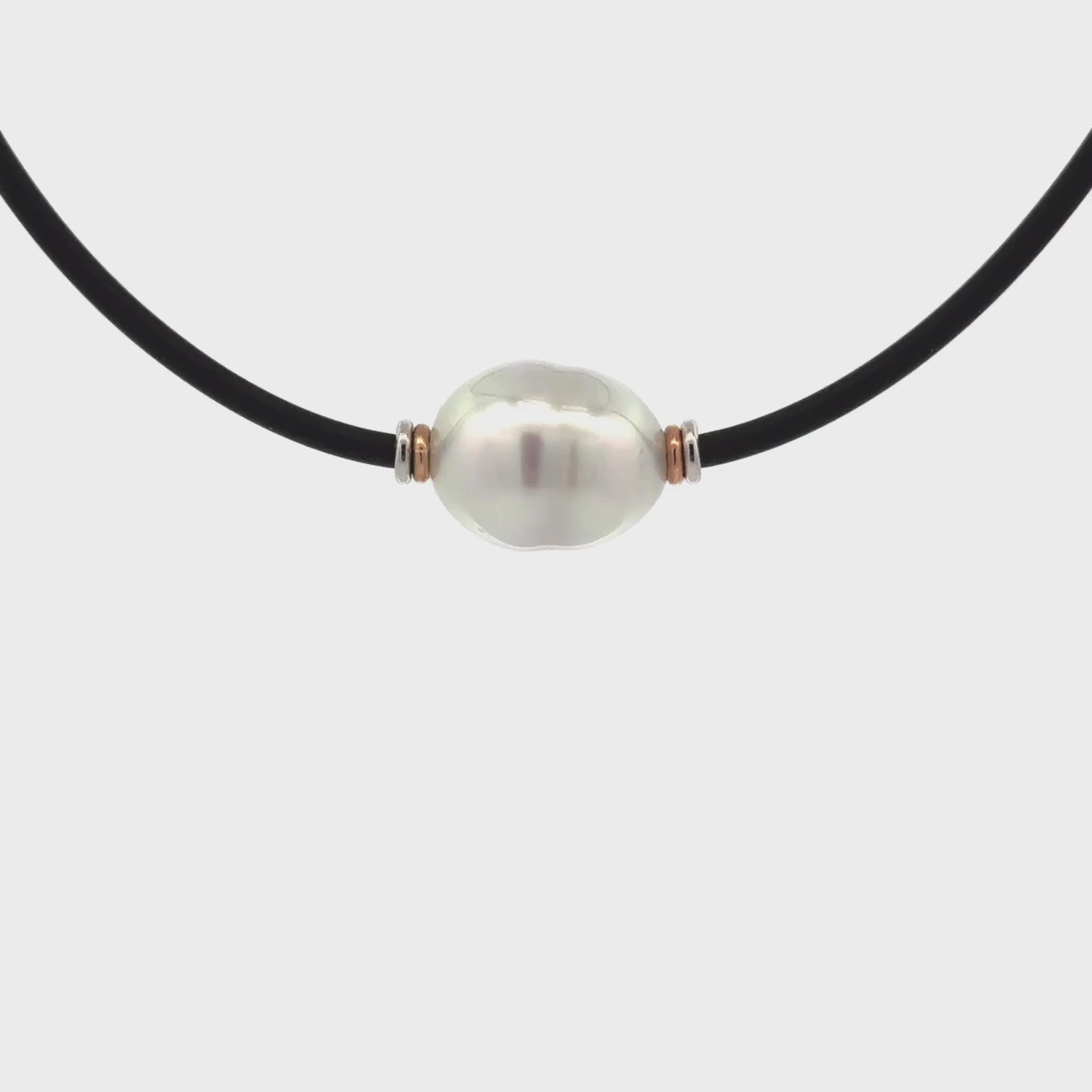 Sterling Silver and 9K Yellow Gold Australian South Sea Cultured 11-12 mm Pearl Neoprene Necklace - 2mm