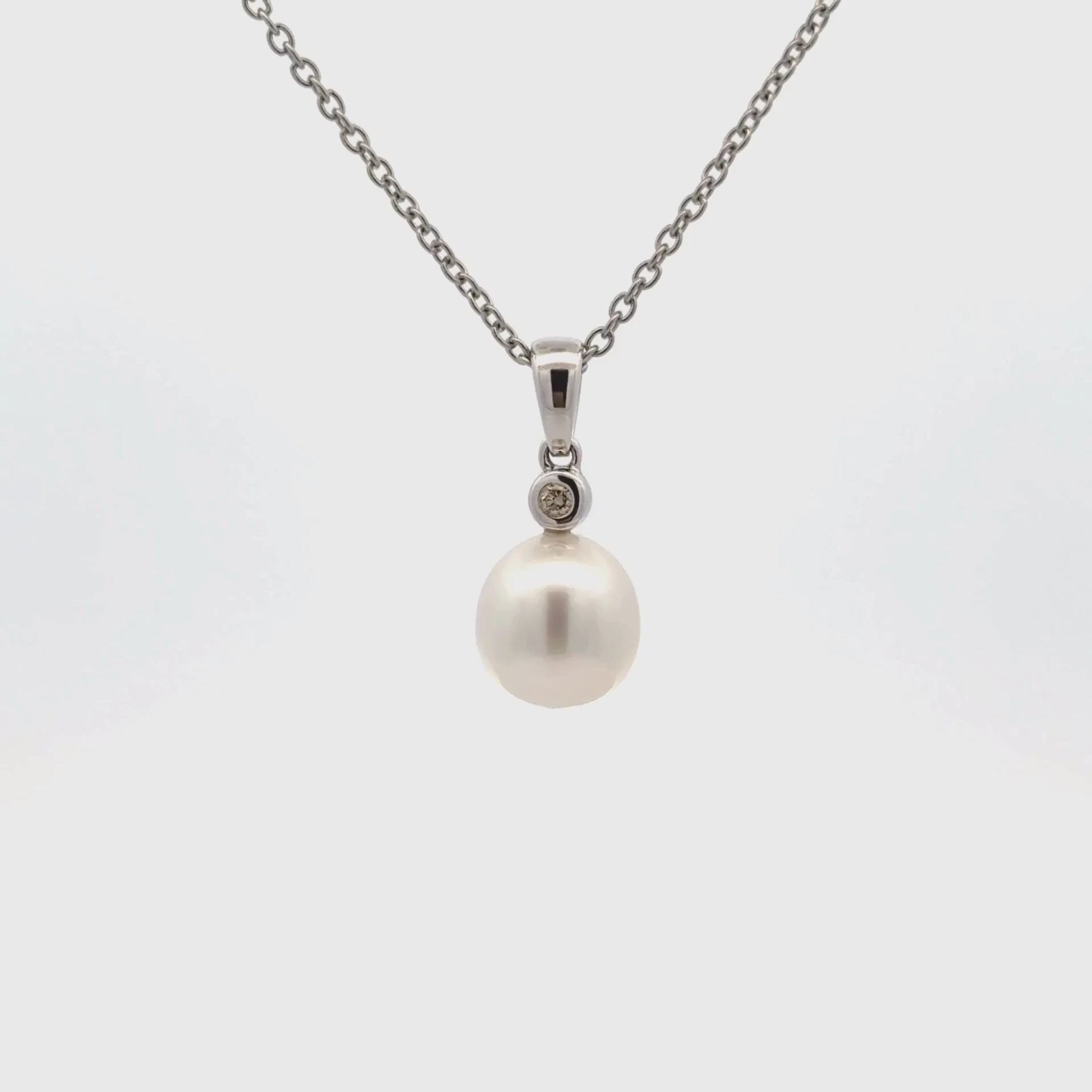 9K White Gold Australian South Sea 10-11mm Cultured Pearl and Argyle Diamond Pendant