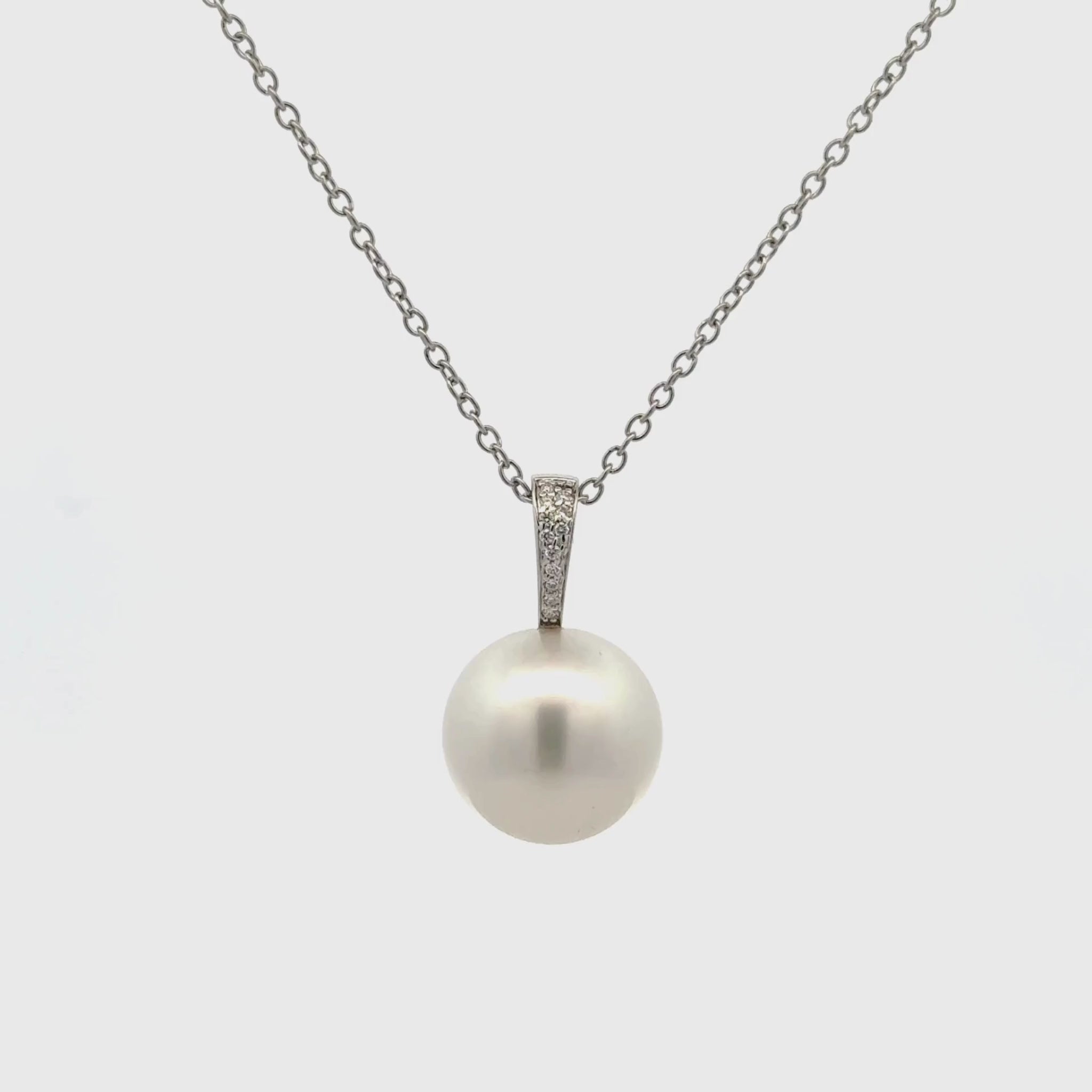 18K White Gold Australian South Sea 15-16mm Cultured Pearl and Diamond Pendant