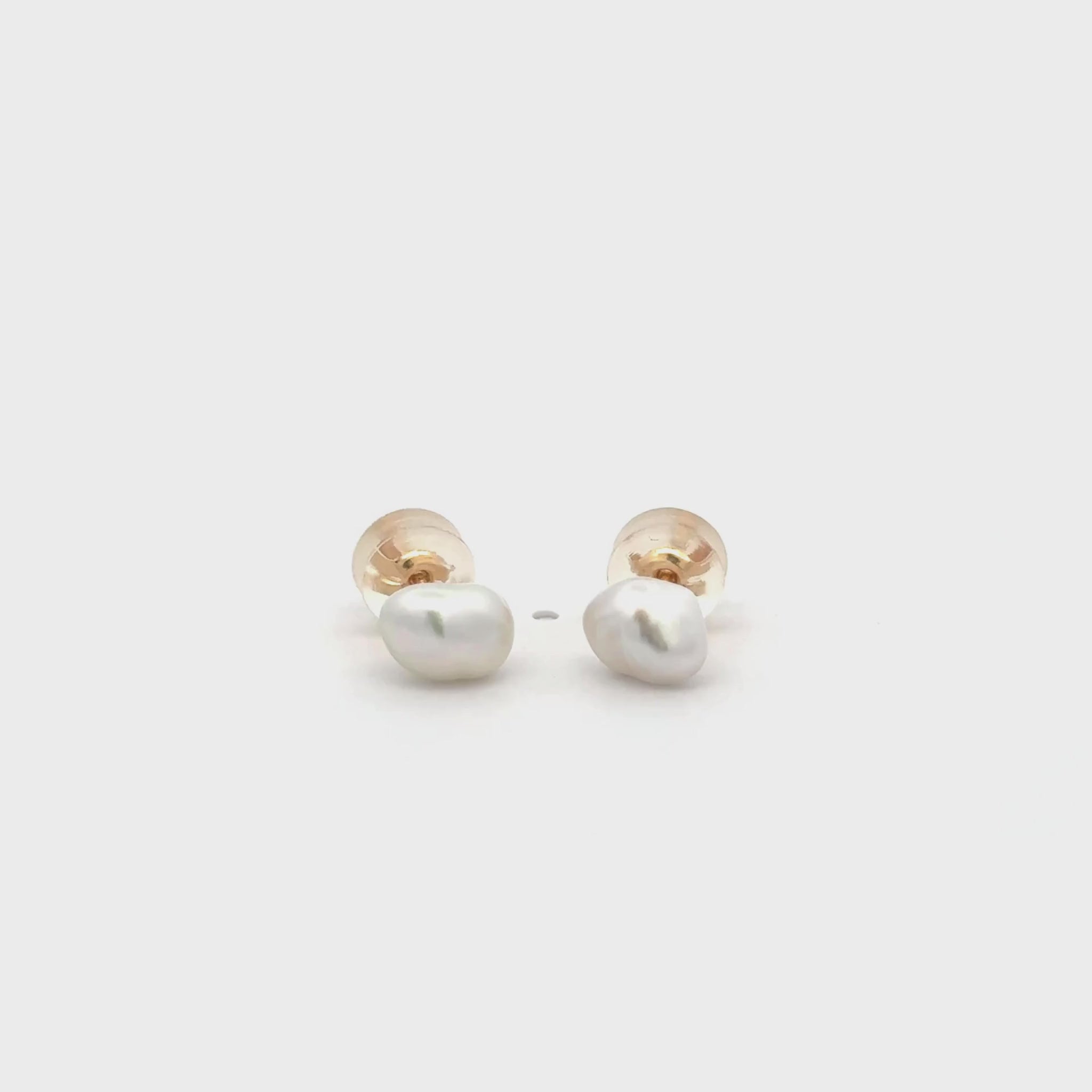 18K Yellow Gold Australian South Sea Keshi Pearl Stud Earrings with Silicon Backings