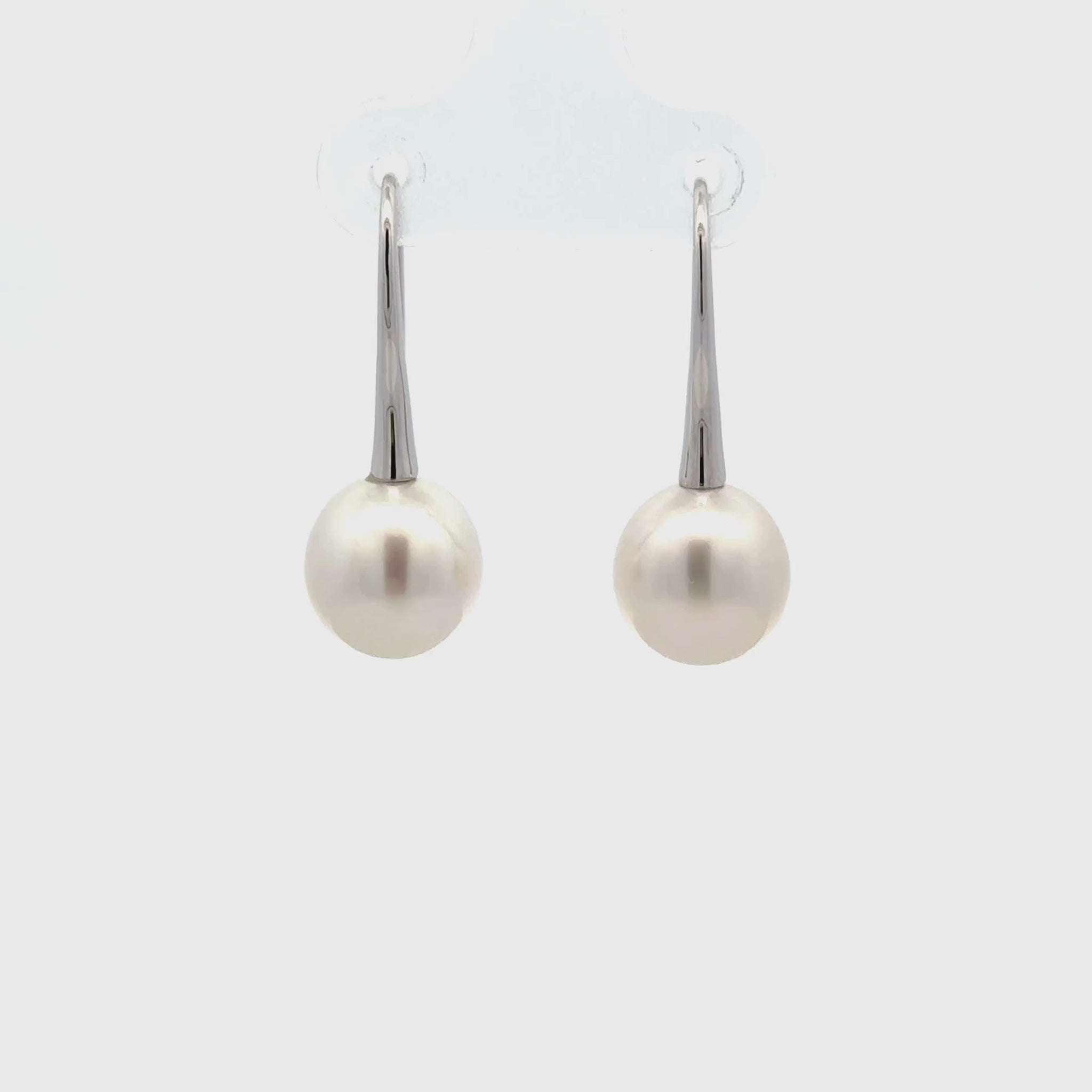 18K White Gold Australian South Sea 9-10mm Cultured Pearl Hook Earrings