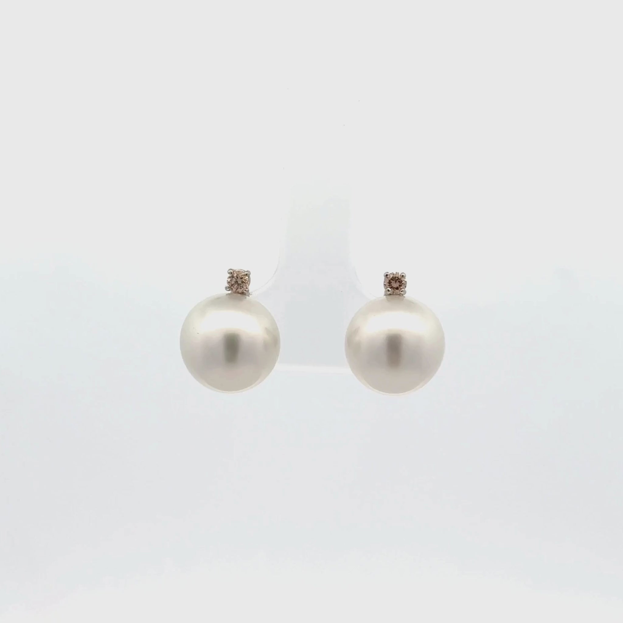 9K White Gold Australian South Sea 10-11mm Cultured Pearl and Argyle Diamond Stud Earrings