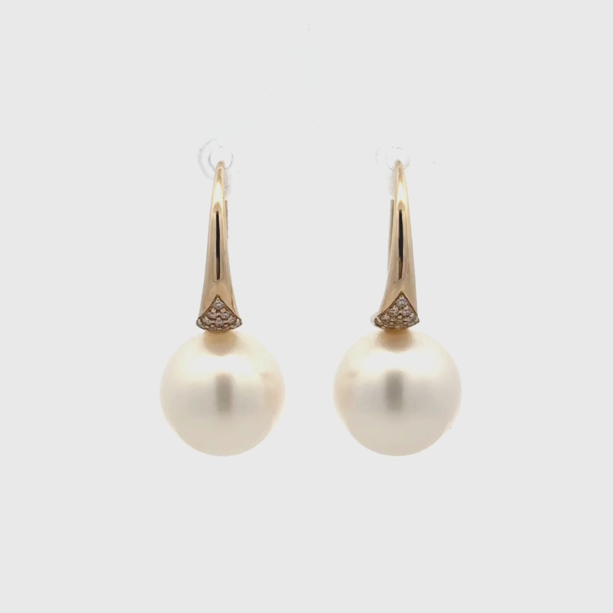 9K Yellow Gold Australian South Sea 12-13mm Cultured Pearl and Argyle Diamond Hook Earrings