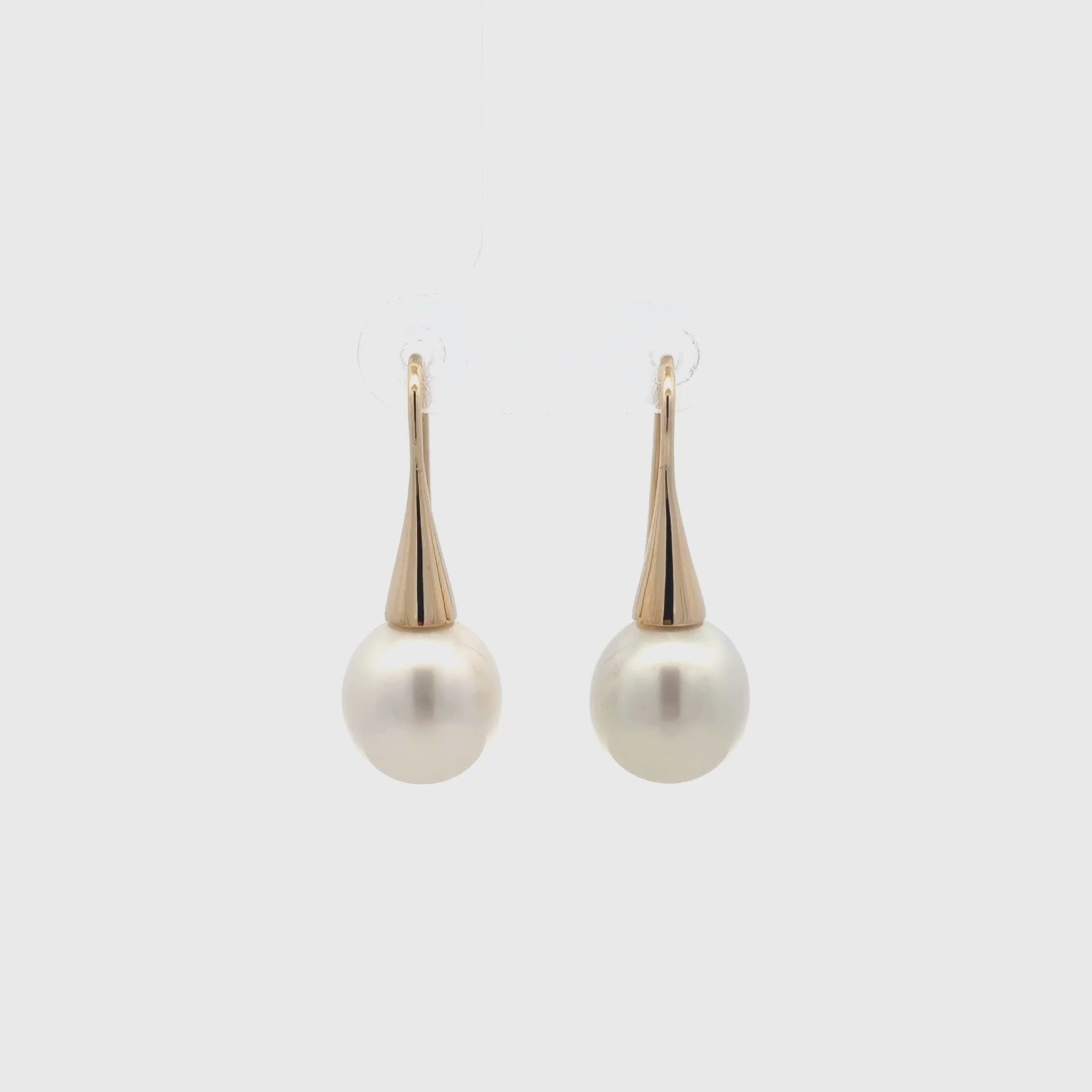 9K Yellow Gold Australian South Sea 11-12 mm Cultured Pearl Hook Earrings