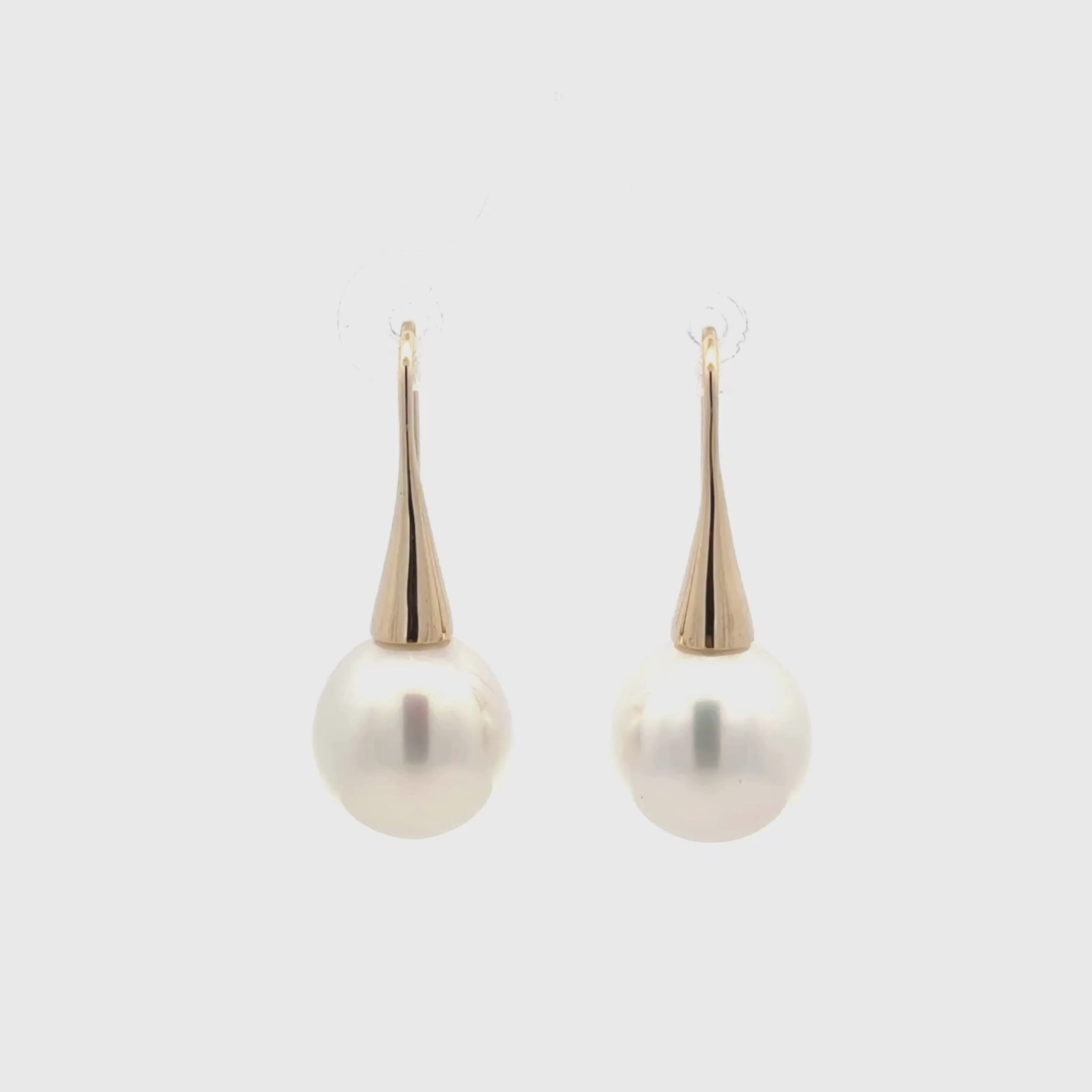 9K Yellow Gold Australian South Sea 11-12mm Cultured Pearl Hook Earrings