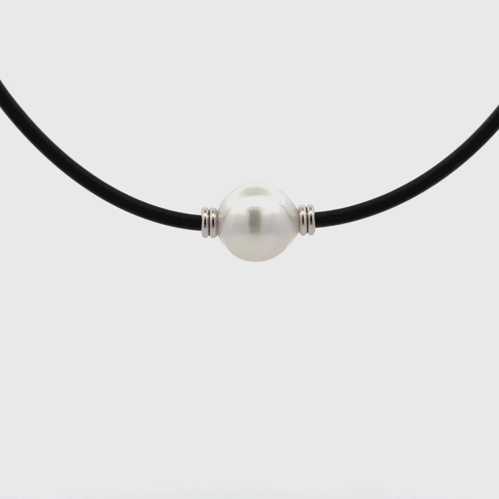 Sterling Silver Australian South Sea Cultured 10-11mm Pearl and Neoprene Necklace 2mm