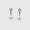 18K White Gold Australian South Sea 10-11mm Cultured Pearl and Diamond Drop Earrings