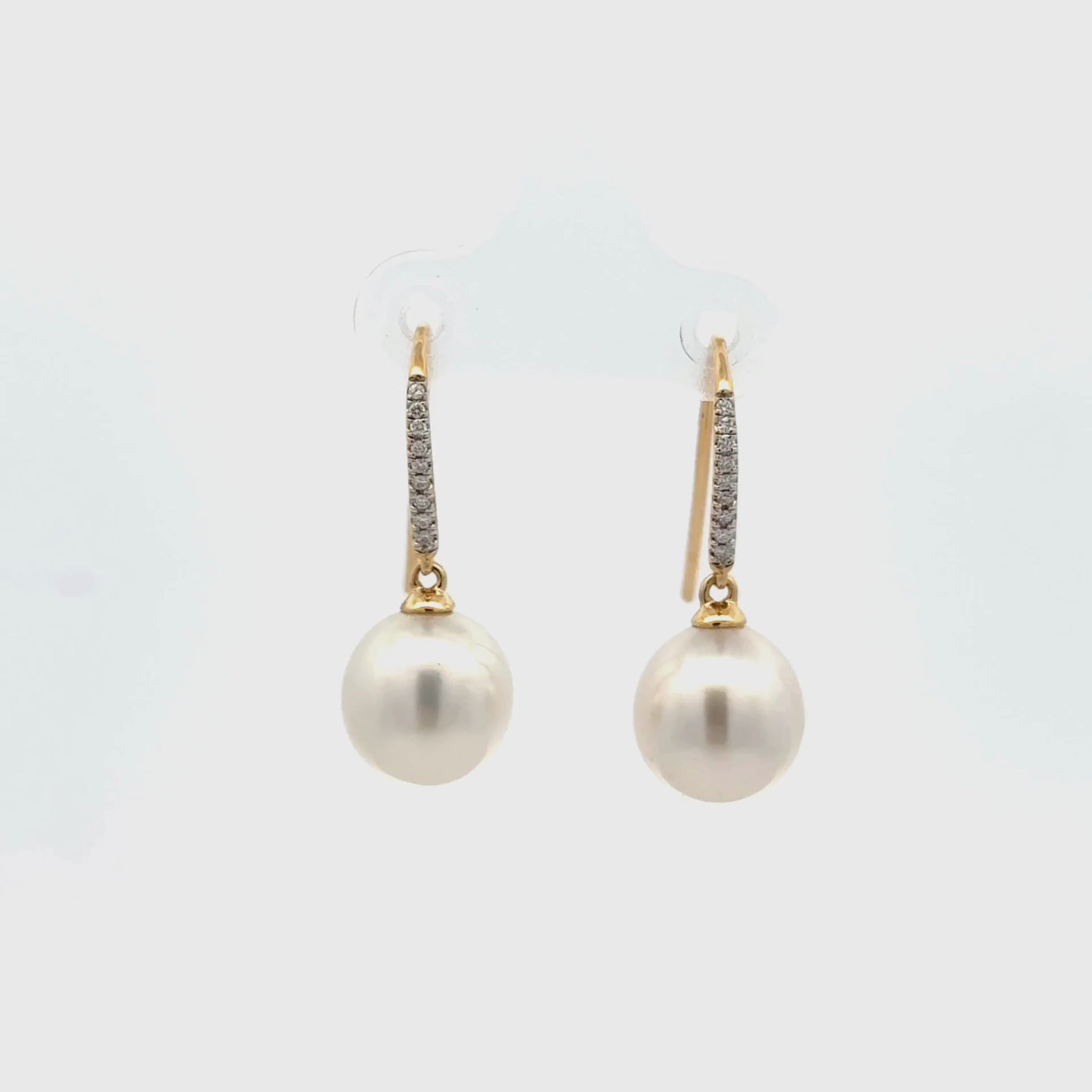 18K Yellow Gold Australian South Sea Cultured 10-11 mm Pearl and Diamond Hook Earrings