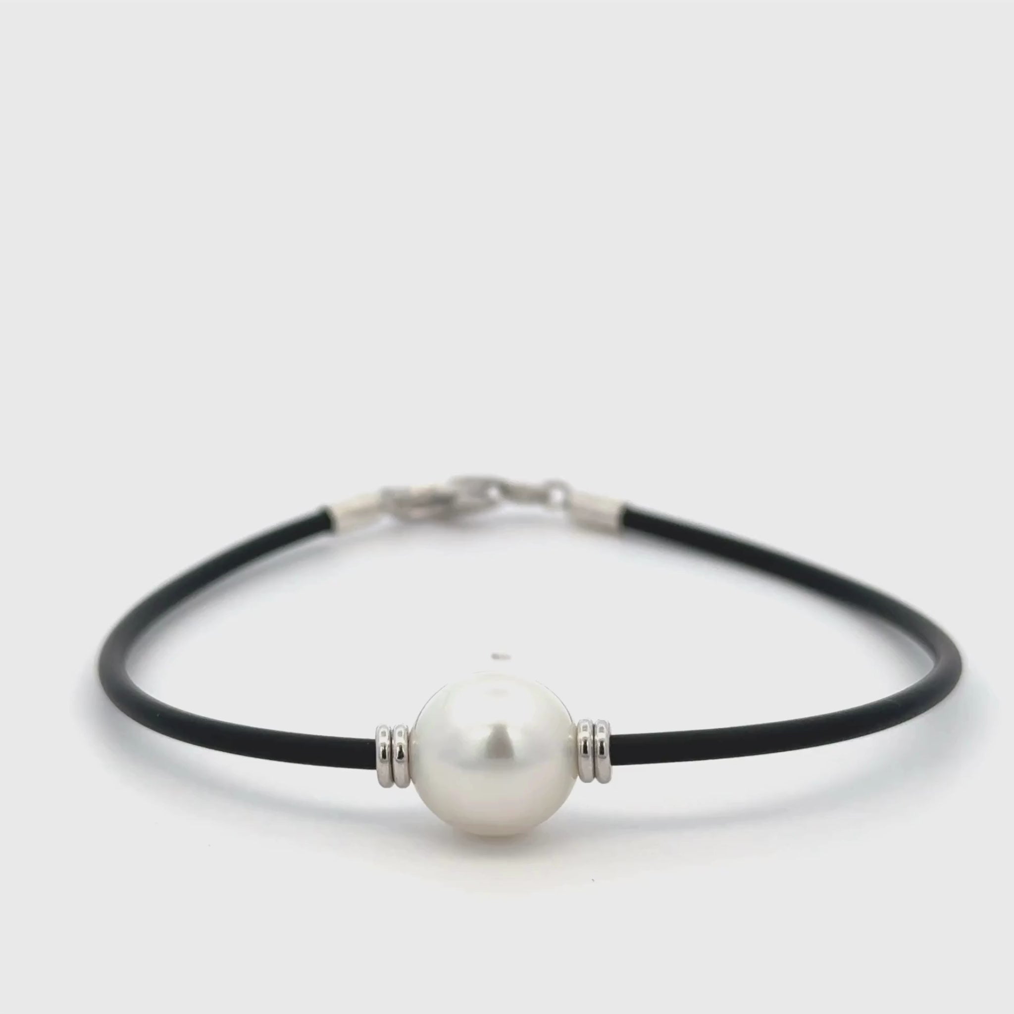 Sterling Silver Australian South Sea 9-10mm Cultured Pearl Neoprene Bracelet